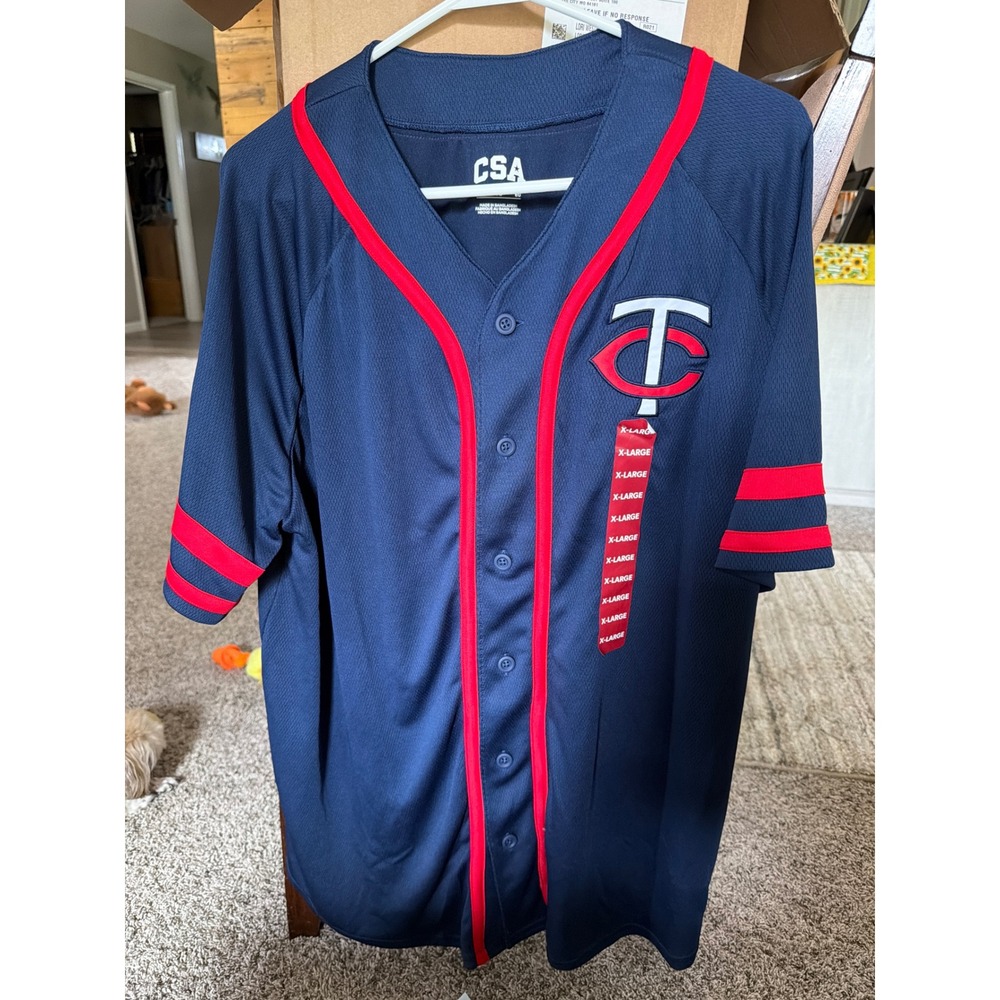 CSA Minnesota Twins MLB Baseball Jersey Navy Blue Red XL New With Tags